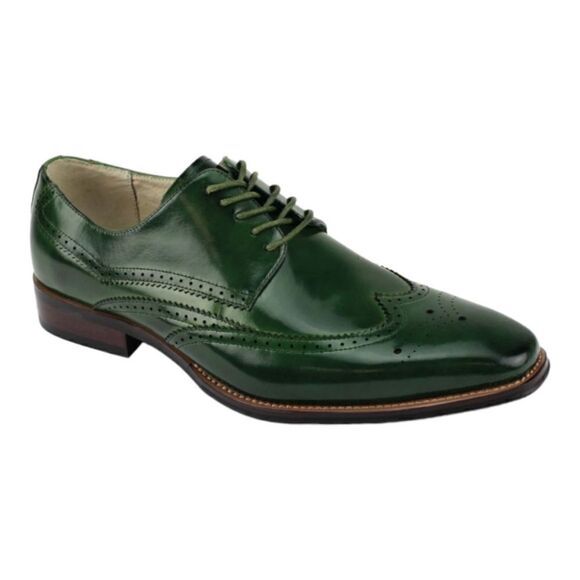 GIOVANNI MEN'S OLIVE WINGTIP LACE UP LEATHER  DRESS SHOE. LINCOLN. - Picture 2 of 2